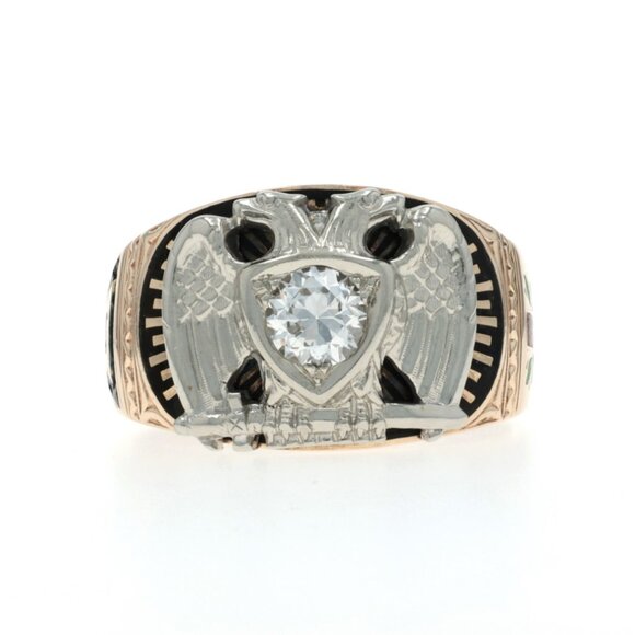 Yellow Gold Scottish Rite 32nd Degree Ring - 10k Dia .55ct SZ 10 1/4 Masonic